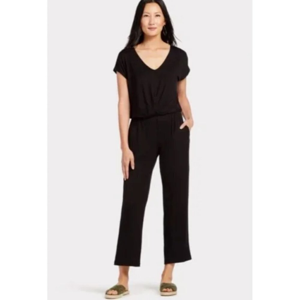 Michael Stars Black Rayon Jersey Cap Sleeve Jumpsuit Size Small